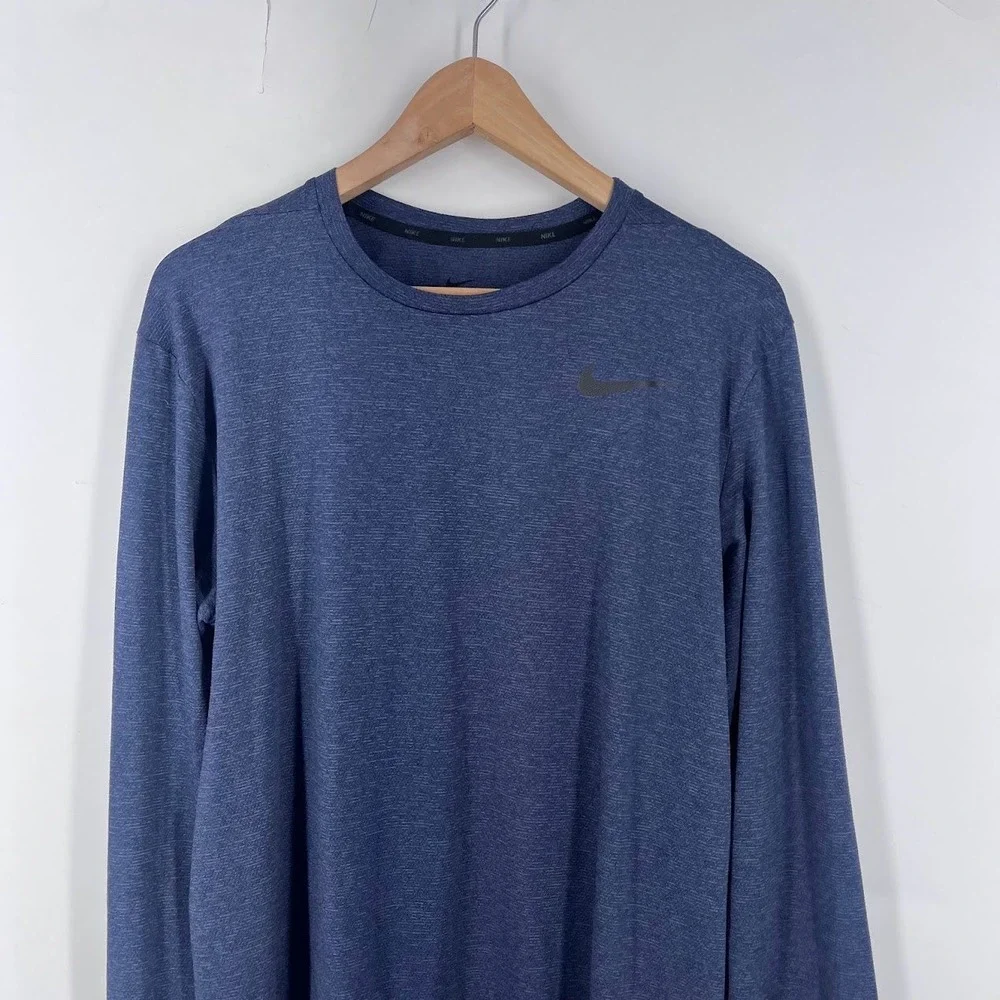 Nike Mens Dri-FIT Long Sleeve Training Shirt Heather Blue AT1120-471 Size M